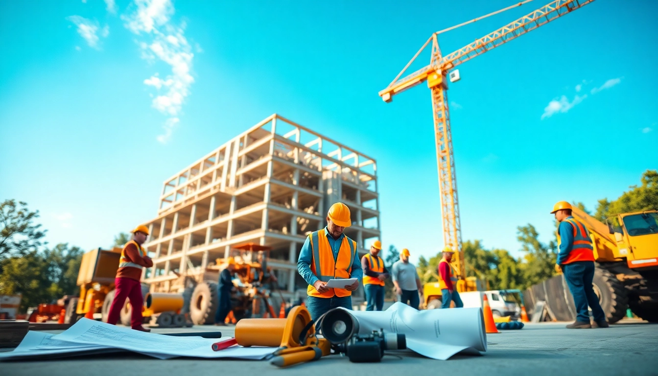 Manhattan Commercial General Contractor leading a team on-site with construction plans and machinery.