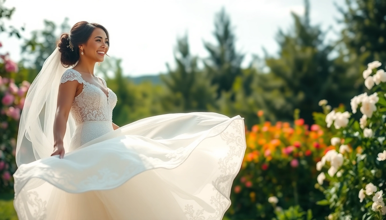 Bridal bliss in stunning mermaid wedding dresses amidst beautiful garden scenery.