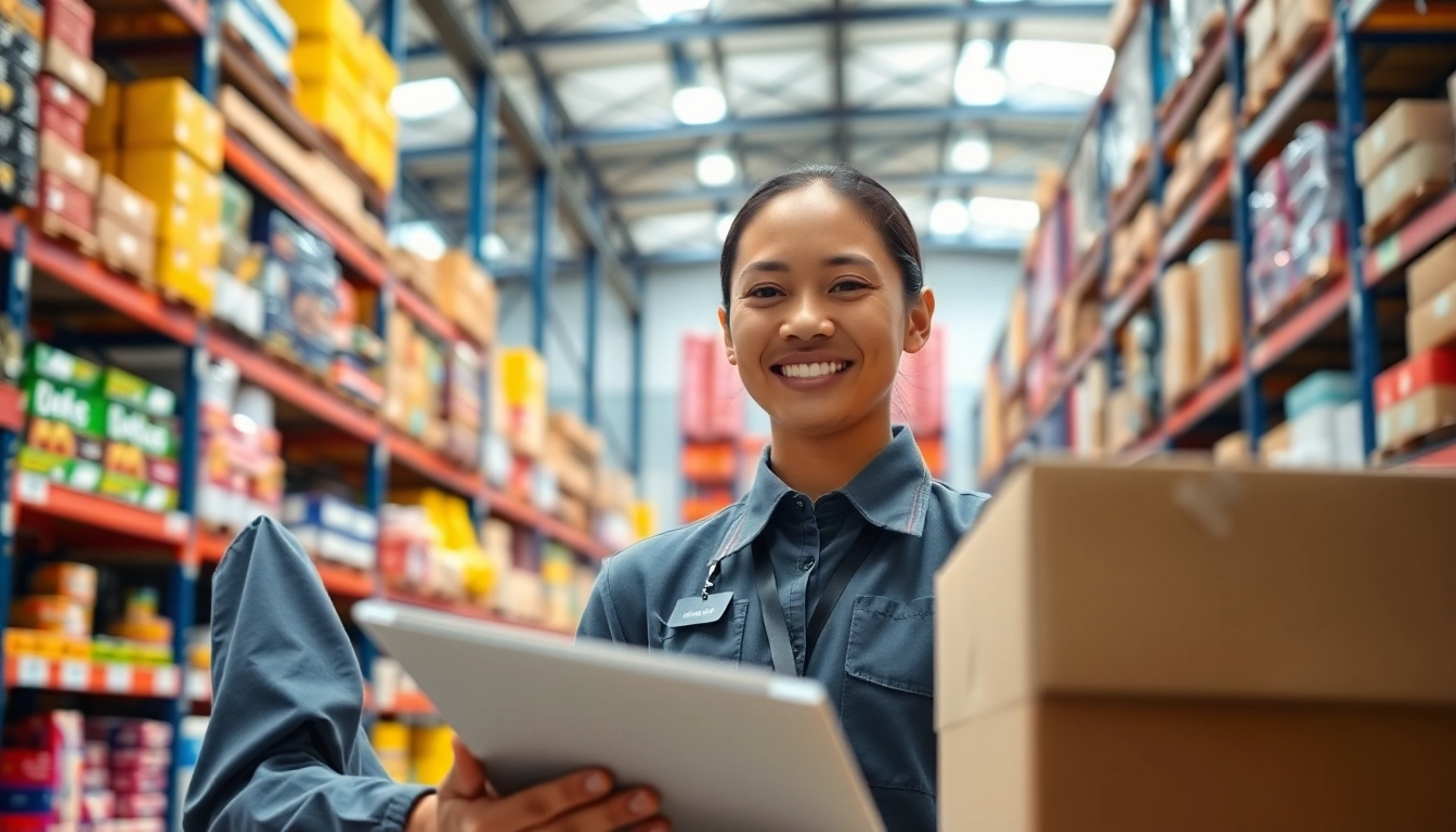 Organized professional managing amazon wholesale inventory in a bright warehouse.