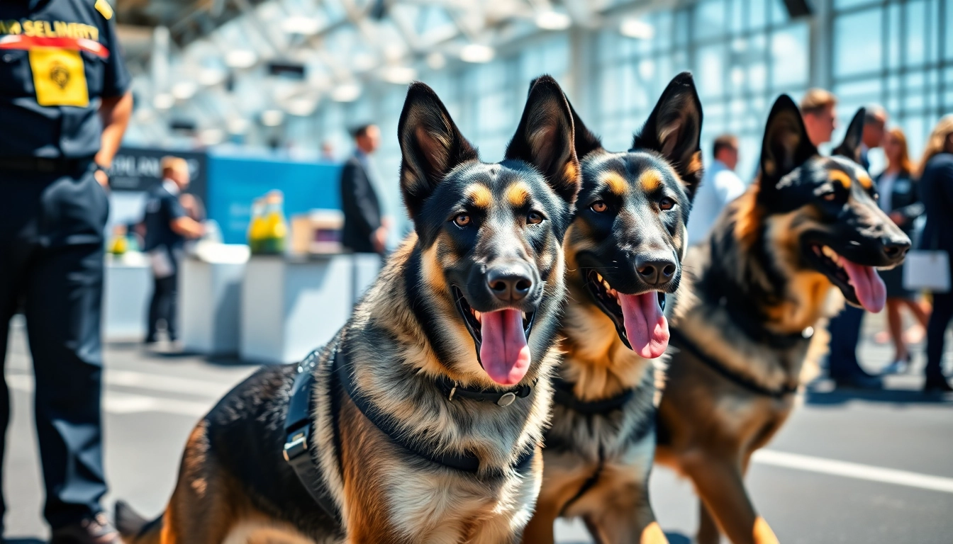 Security Dog Services Newcastle upon Tyne showcasing trained dogs in a corporate setting for enhanced safety.