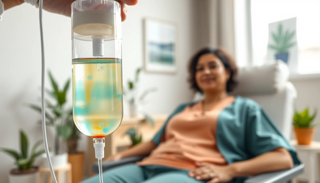 Patient receiving nad iv infusion in a relaxing clinic environment.