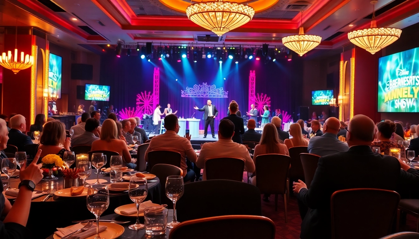 Diverse audience enjoying dinner shows in las vegas with vibrant atmosphere and live performance.