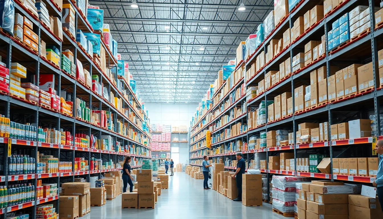 Showcasing wholesale products to sell on Amazon in a vibrant e-commerce warehouse setting