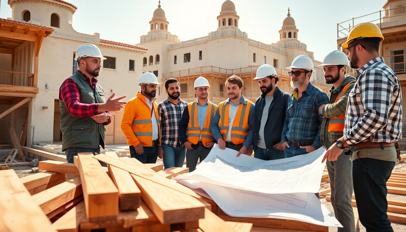 Southern California contractors association team discusses project plans on site.