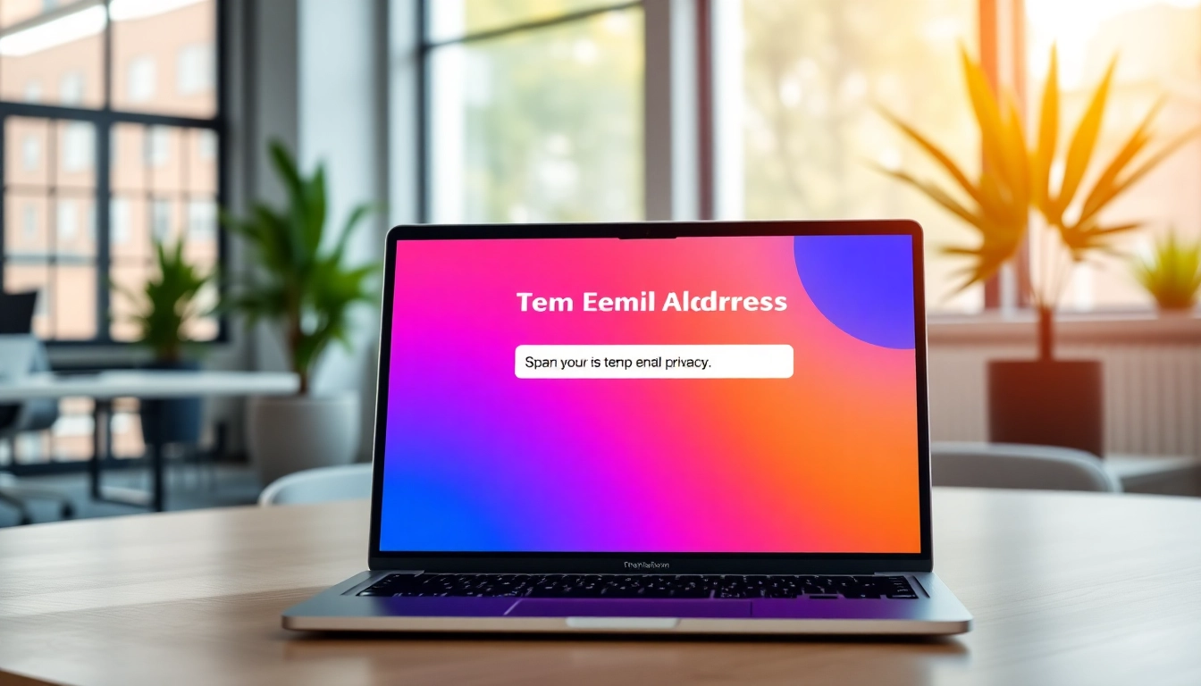 Create a temp email on a user-friendly digital platform in a bright office setting.