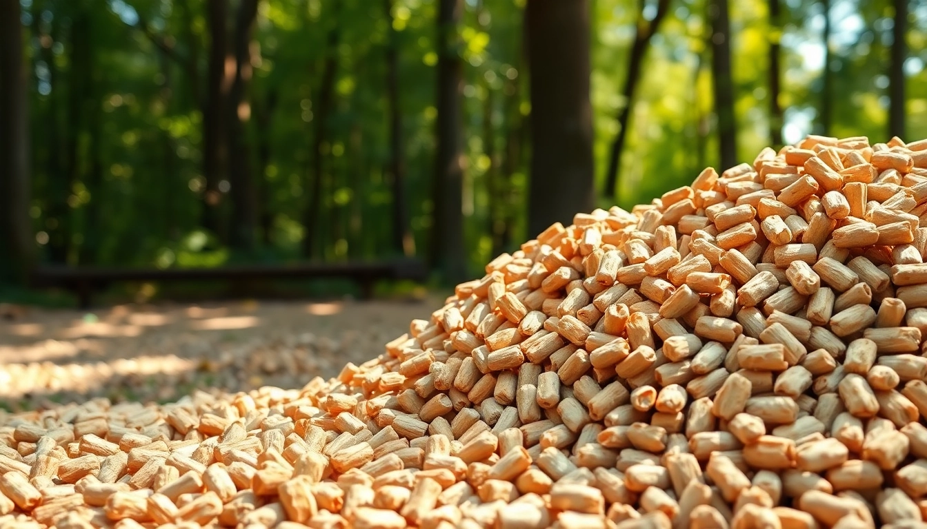 Gathering premium pellets stacked in a rustic ambiance surrounded by nature.